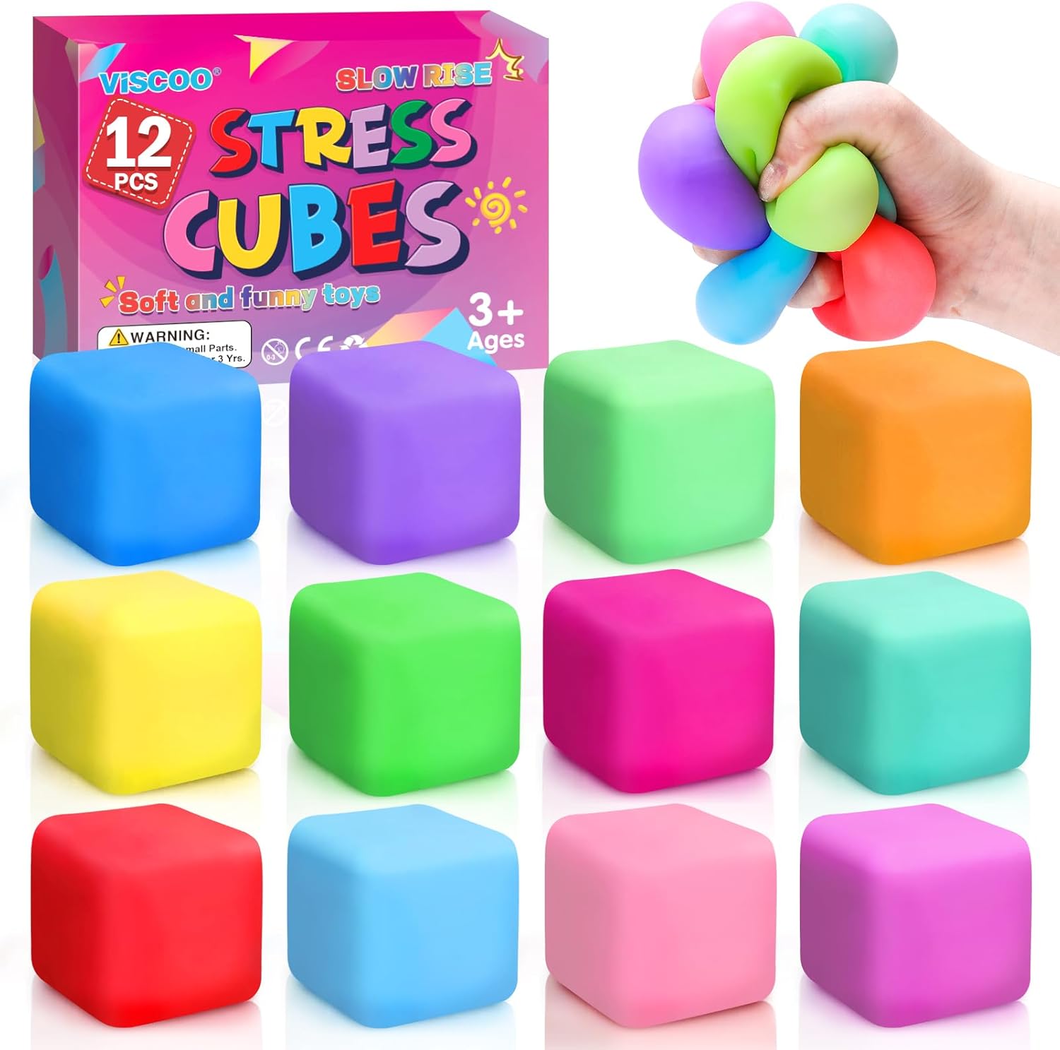 Skiennix Stress Cube Set - 12 Pack Slow Rising Squishy Fidget Toys for Anxiety Relief | Soft and Stretchable