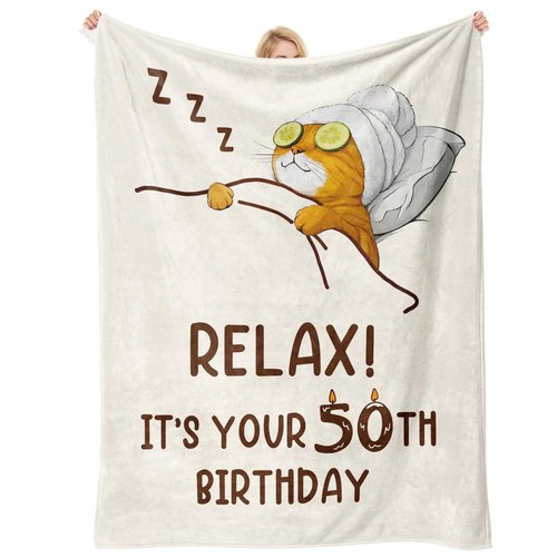 50th Birthday Gifts for Her, 50th Birthday Gifts for Women - Relax Throw Blanket, Happy 50th Birthday Gift Ideas for 50 Year Old Woman - 1975 Birthday Decoration Gift for Wife Mom Grandma - 50"x60"