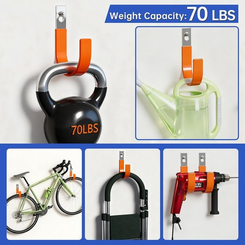 Heavy Duty Wall Hooks by [Brand Name] - Steel Garage Storage Utility Hangers | Tool Organizer & Hose Holder (2, Orange)