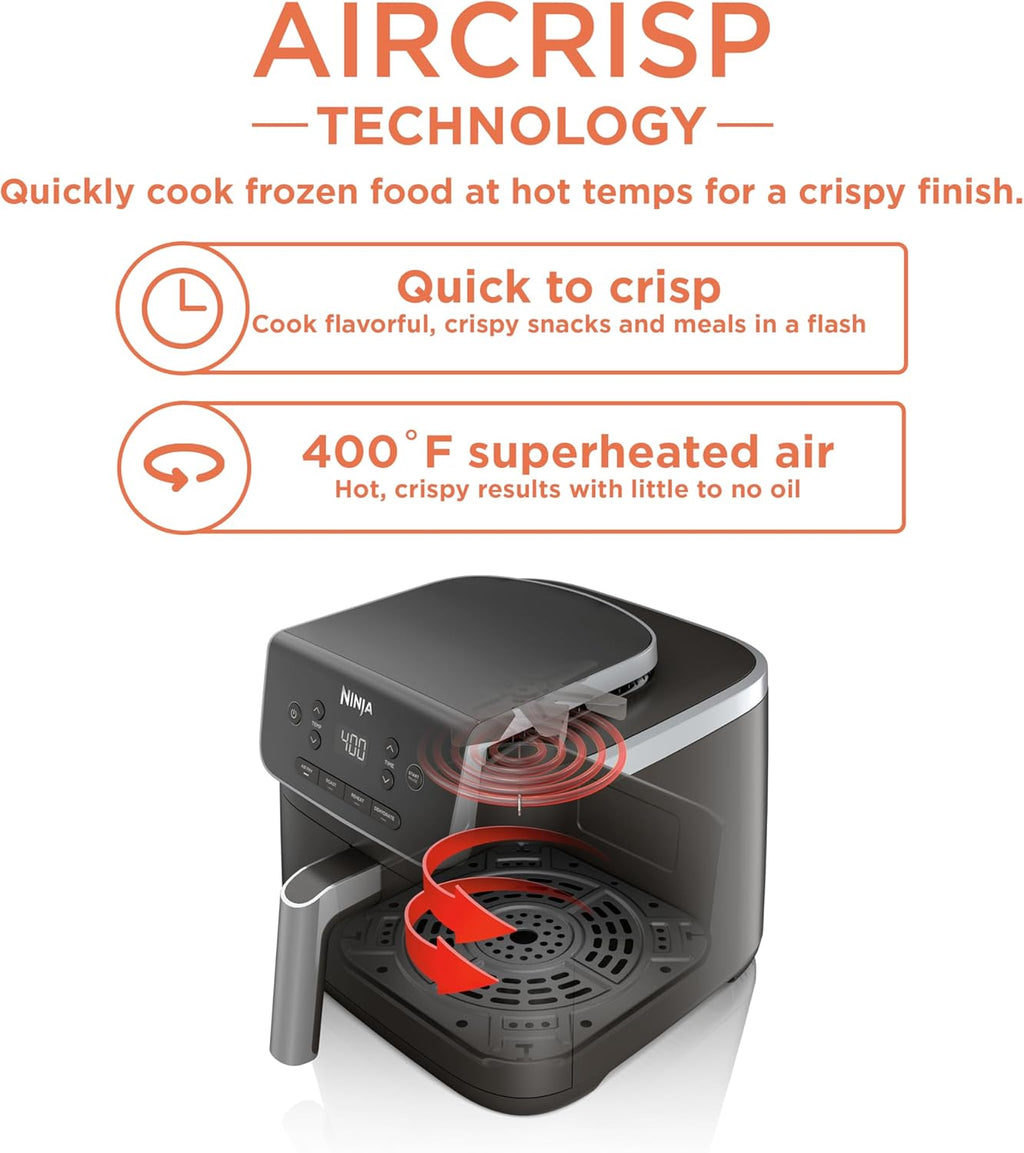 Ninja Air Fryer - 5 QT Capacity for 4lbs of Fries | 4-in-1 Pro Air Fry, Roast, Reheat, Dehydrate | 400°F Max Temp | 1750 Watts | Grey