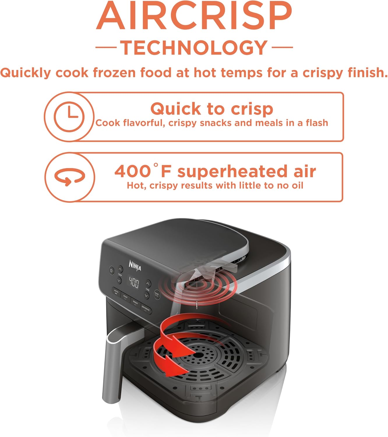 Ninja Air Fryer - 5 QT Capacity for 4lbs of Fries | 4-in-1 Pro Air Fry, Roast, Reheat, Dehydrate | 400°F Max Temp | 1750 Watts | Grey