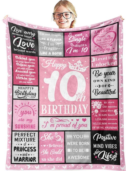 Hocgiwd 10 Year Old Girl Birthday Gifts, Gifts for 10 Year Old Girls,10th Birthday Gift for Girls, 10th Birthday Decorations for Girl Blanket 60x50in