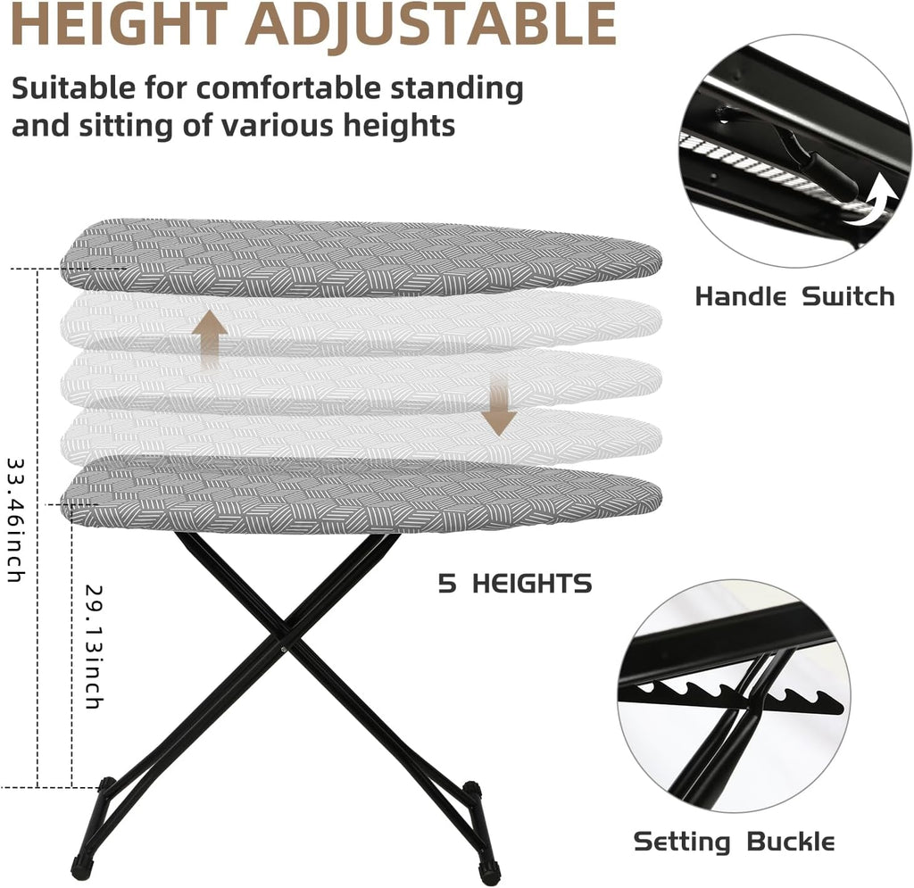 Regine Switzerland Adjustable Height Folding Ironing Board - Heat-Resistant Cover, Compact Design (Grey)