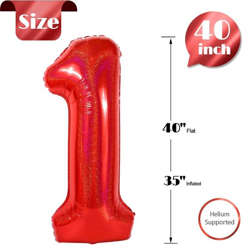 Laser Red 40-Inch Number 1 Balloon by [Brand Name] - Perfect First Birthday Decoration for Girls