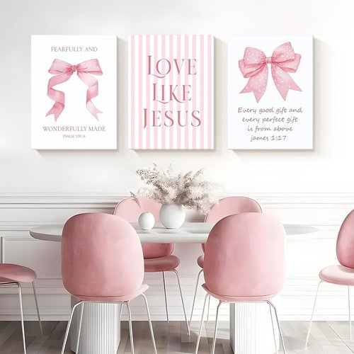 Dytila 3 Piece Pink Bows Wall Art - Cute Bible Verse Decor for Girls' Room | 12x16 Inch Dorm Artwork