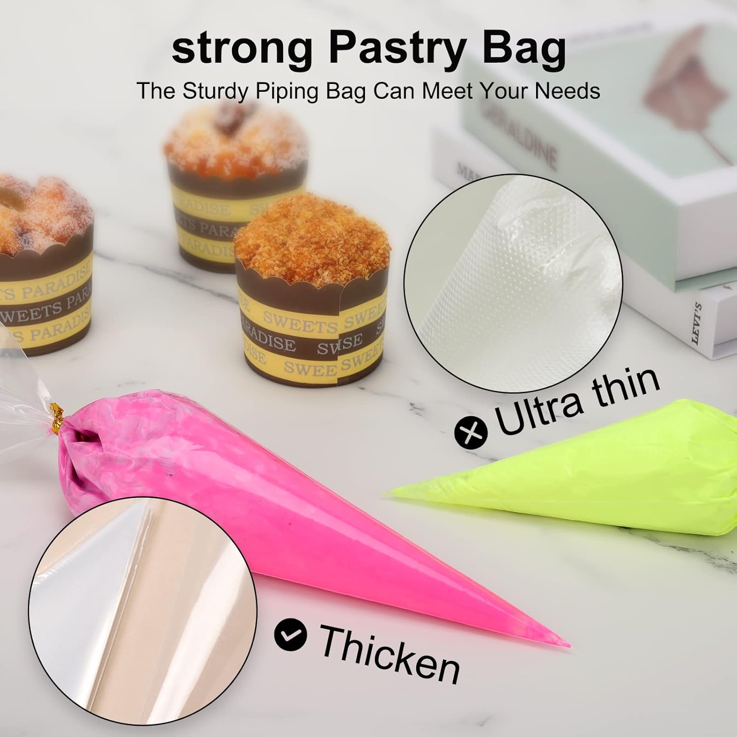 Tamodan 12-Inch Disposable Piping Bags - 100 Pack Thickened & Explosion-Proof for Pastry Making