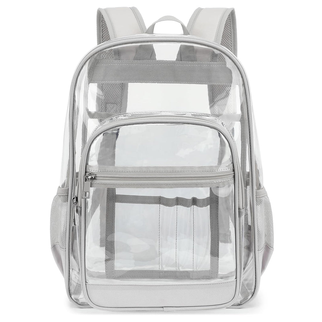 Esfoxes Heavy Duty Clear Backpack, School Backpack College Bookbag PVC See Through Transparent Backpacks (Light Gray)