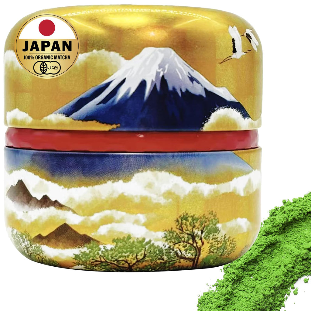 KANEMATSU Ceremonial Grade Matcha Powder 1.75oz Tin, Japanese JAS Certified Organic, Antioxidant Rich with Caffeine & L-Theanine for Focus & Relaxation, Kosher Non-GMO Green Tea (50g) (Fuji Premium Reserve, Class AA)