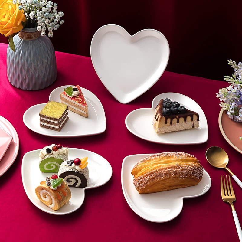 Suclain 12 Pcs Heart Shaped Plates Ceramic Plates 7.4 Inch Heart Dish Porcelain Cute Dishe for Dessert Appetizer Steak Snacks Daily Home Kitchen Party Gift(White)
