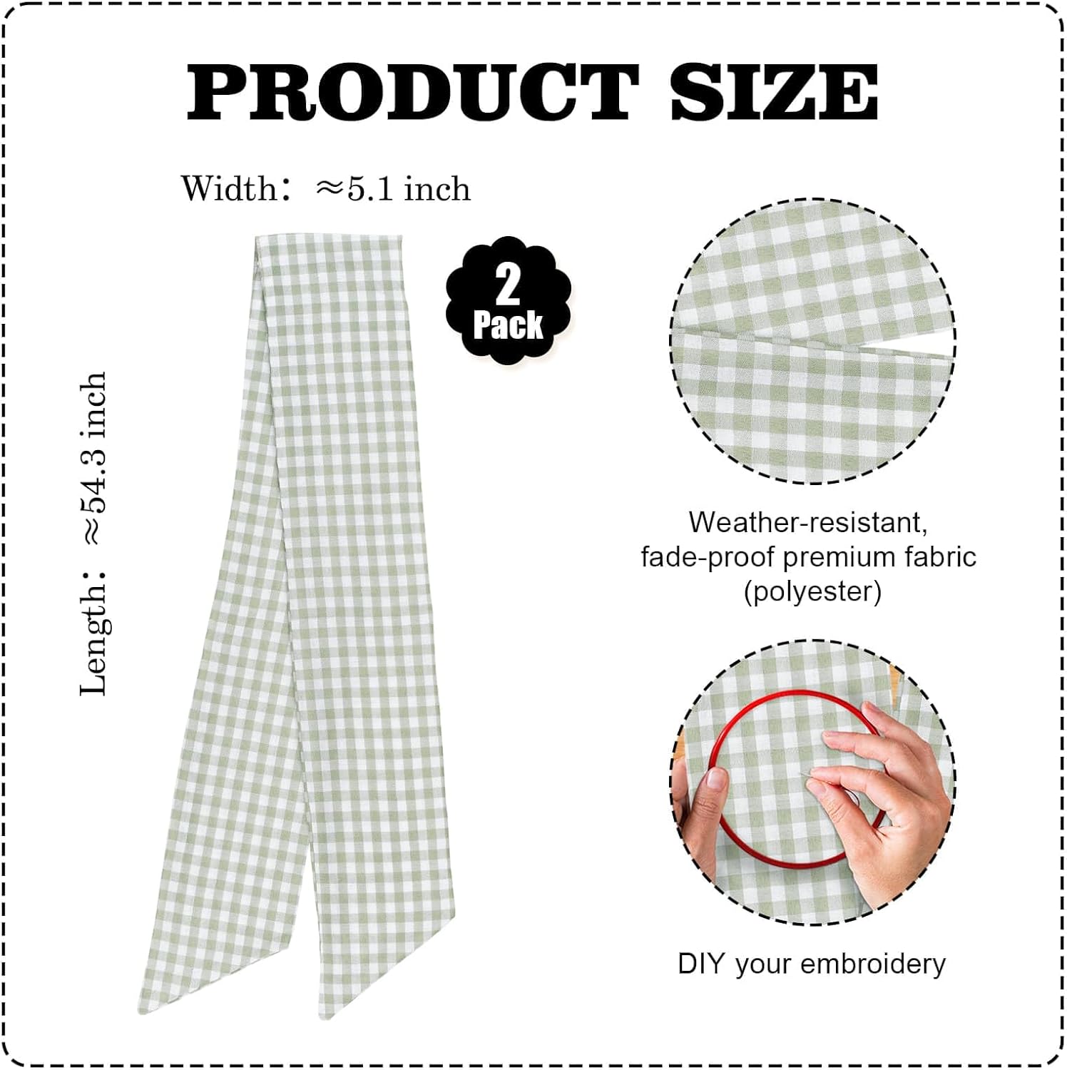 Skiennix Wreath Sash - Green and White Checkered Plaid Bow Ribbon Bundle | 2 Pack for Home Decor (5.12" x 54.33")