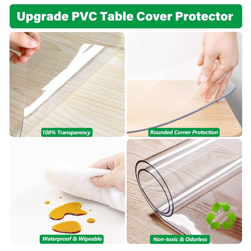 LinkGro Clear Plastic Table Cover Countertop Protector Transparent Tablecloth Heavy Duty Clear Plastic Tablecloth Wood Dining Table Cover Rectangle PVC Table Pad Protector 36X78 Inch 1.5mm Thick