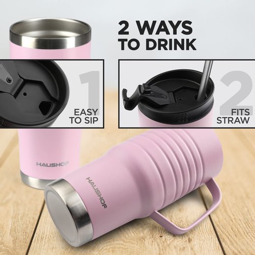 HAUSHOF 24 oz Travel Mug with Handle, Stainless Steel Vacuum Insulated Coffee Double Wall Travel Mugs with Leakproof Lid, BPA Free