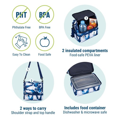 Wildkin 15-inch Kids Backpack Bundle with Two-Compartment Lunch Bag – Durable, Lightweight School & Travel Set for Kids - Sharks