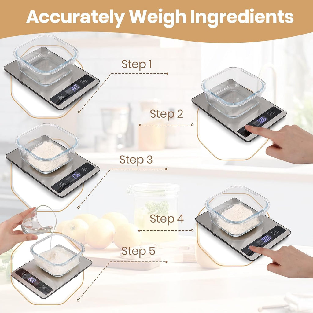 Stainless Steel Food Scale by [Brand Name] - 11lb Capacity, 0.05oz Precision, LCD Display for Cooking & Baking