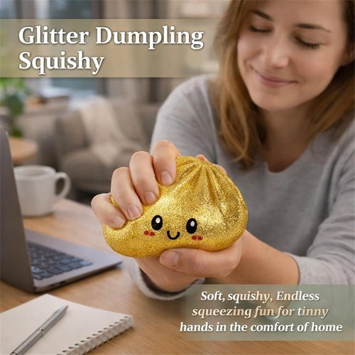 Giant Mystery Glitter Dumpling Squishy - Jumbo 4-Inch Stress Ball | 14 Random Colors Gift Box