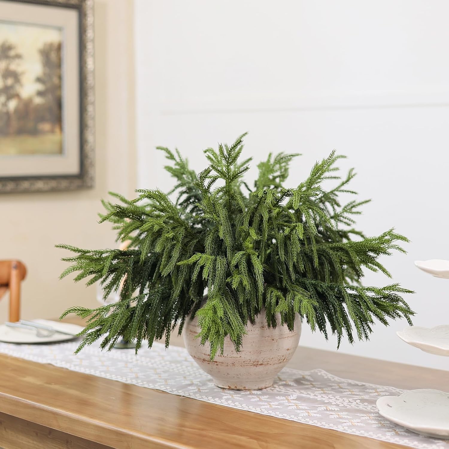 Norfolk Pine Branches - 20 Pcs Real Touch Artificial Greenery for DIY Crafts | 18" Faux Pine Picks