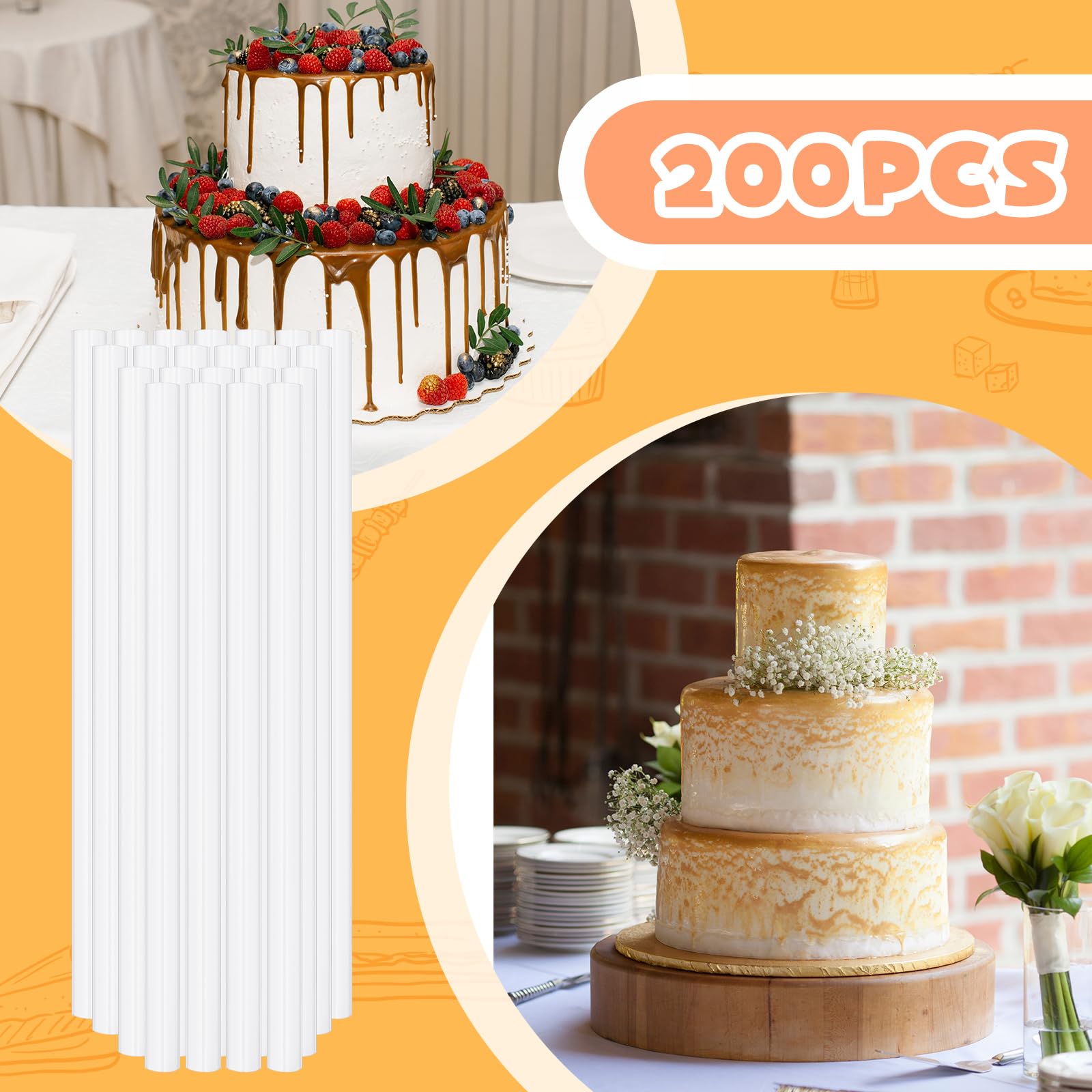 Mumufy 200 Pieces White Plastic Cake Dowel Rods Bulk for Tiered Cake Construction and Stacking Supporting Cake Support Rod Cake Round Dowels Straws 0.4 Inch Diameter 9.5 Inch Length