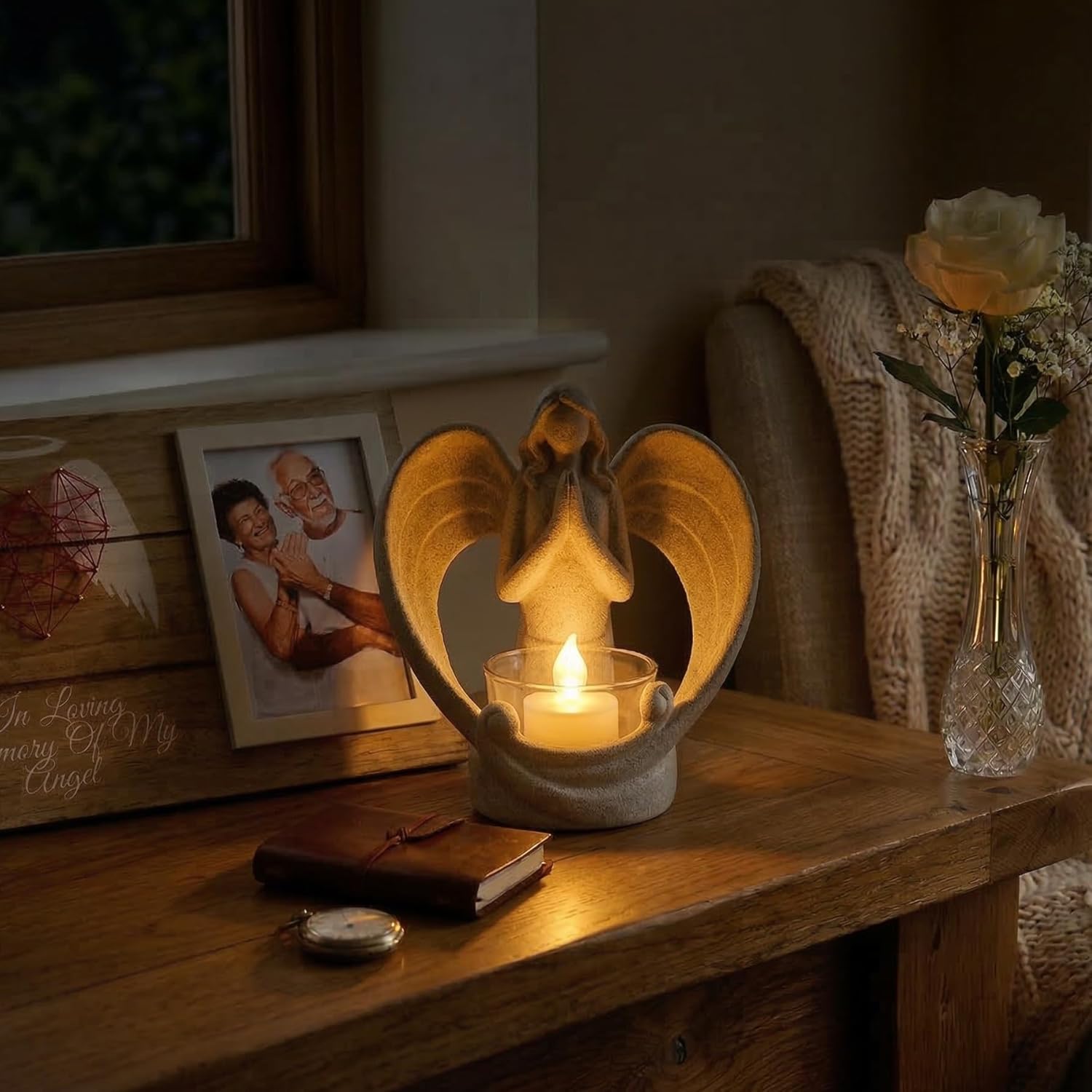 OakiWay Memorial Candle Holder - Angel Figurines with Flickering LED Tealight | Sympathy Gifts for Loss