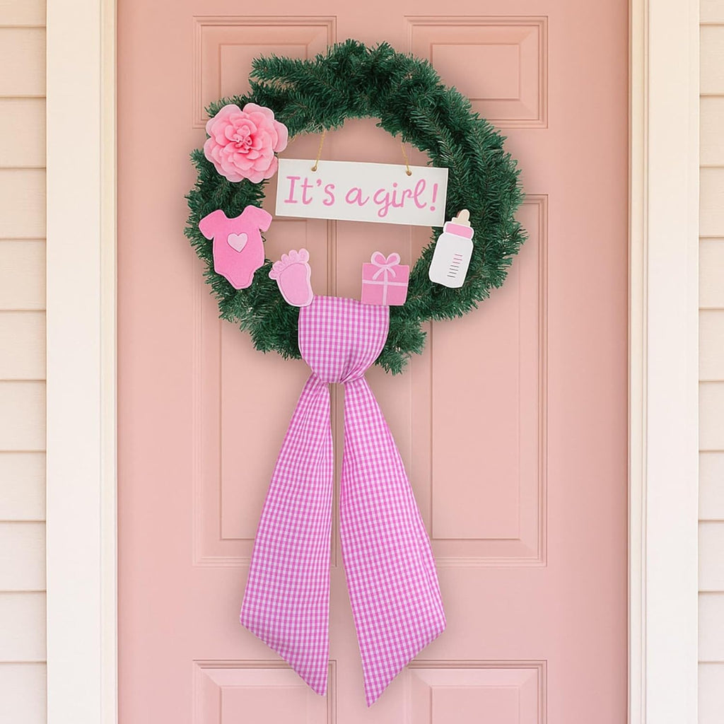 Regine Switzerland Pink White Gingham Wreath Sash - 5.12" Wide x 54.33" for Baby Shower & Spring Decor