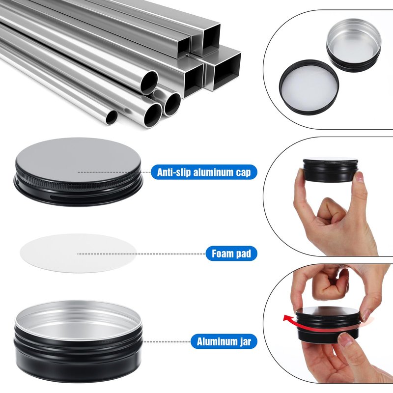 mekueeex 48 Pcs Aluminum Round Cans with Lid, 2 Oz Metal Tins Food Candle Containers with Screw Tops for Crafts, Food Storage, DIY (black)
