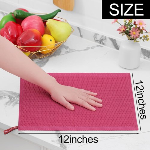 Homaxy Kitchen Dish Cloths - 100% Cotton Waffle Weave, Ultra Soft & Absorbent, 12x12 Inches, Hot Pink | 6-Pack