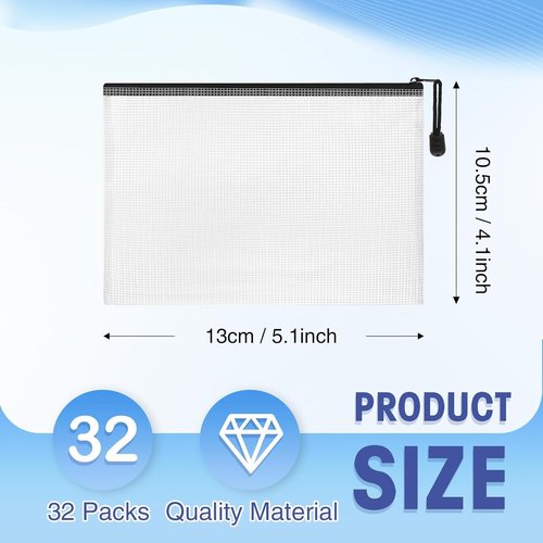 Jetec 32 Pcs Mesh Zipper Bags - Waterproof Reusable Storage Pouches for Toys & Organizers | Black, 5.1 x 4.1 Inch