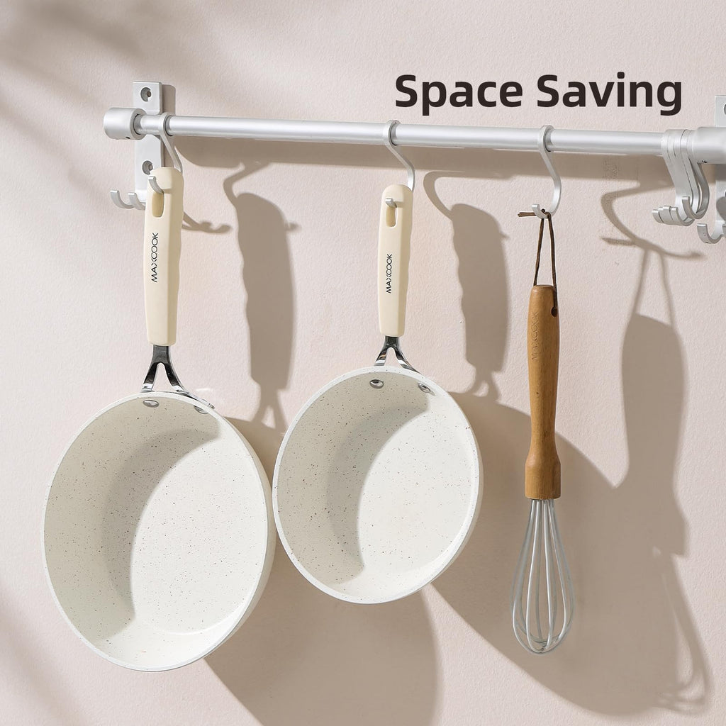 MAXCOOK Mini Nonstick Egg Pan, 6.3 Inch Omelet Pan, Small Single Serve Egg Nonstick Skillet, Medical Stone Coating Cookware with Heat-Resistant Handle (16 cm, White)