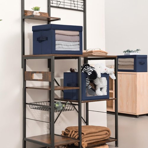 Homsorout Foldable Storage Boxes - Clear Window Clothes Organizers, Navy Blue, 3 Pack