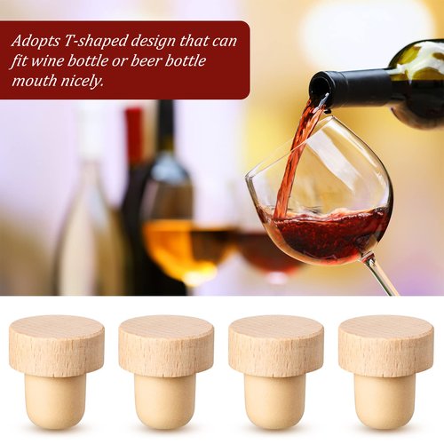 Yalikop 96 Pcs T Shaped Cork Plugs Reusable Wooden & Rubber Wine & Beer Bottle Stoppers