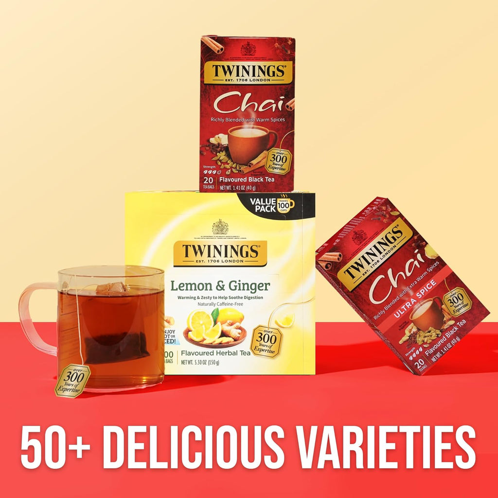 Twinings Chai Black Tea - Individually Wrapped Bags, Sweet & Savory Spices, 120 Teabags Total