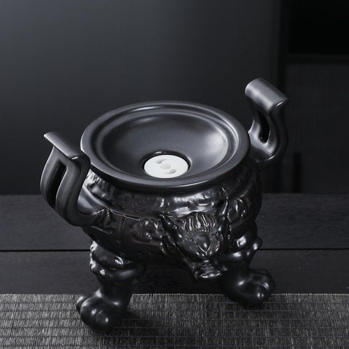 fanquare Chinese Gongfu Tea Set for 6, Rotating Tea Cup with Semi-automatic Base, Porcelain Tea Set for Home, Handmade Ceramic Tea Cups, Fair Cup, Gaiwan, Black