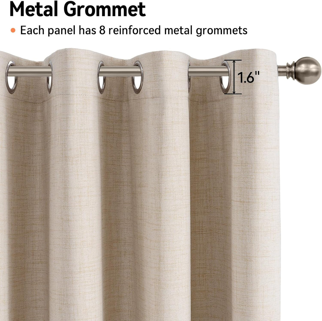 Skiennix 100% Blackout Linen Curtains - Thermal Insulated Drapes for Bedroom & Living Room | 50" W x 84" L, Oatmeal, 2 Panels