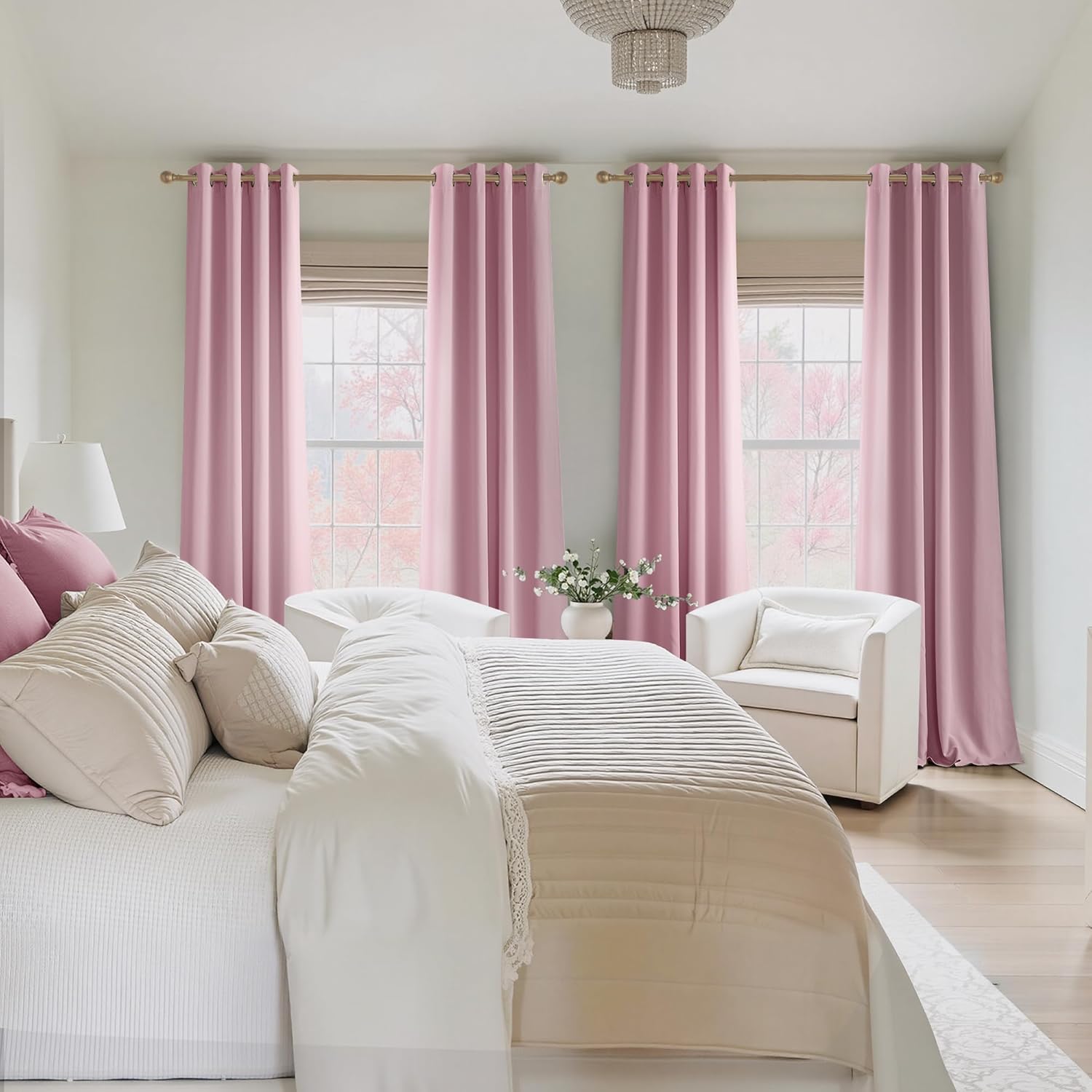 NICETOWN Room Darkening Curtains - Elegant Rouge Pink Drapery Panels, 52" x 84" Size