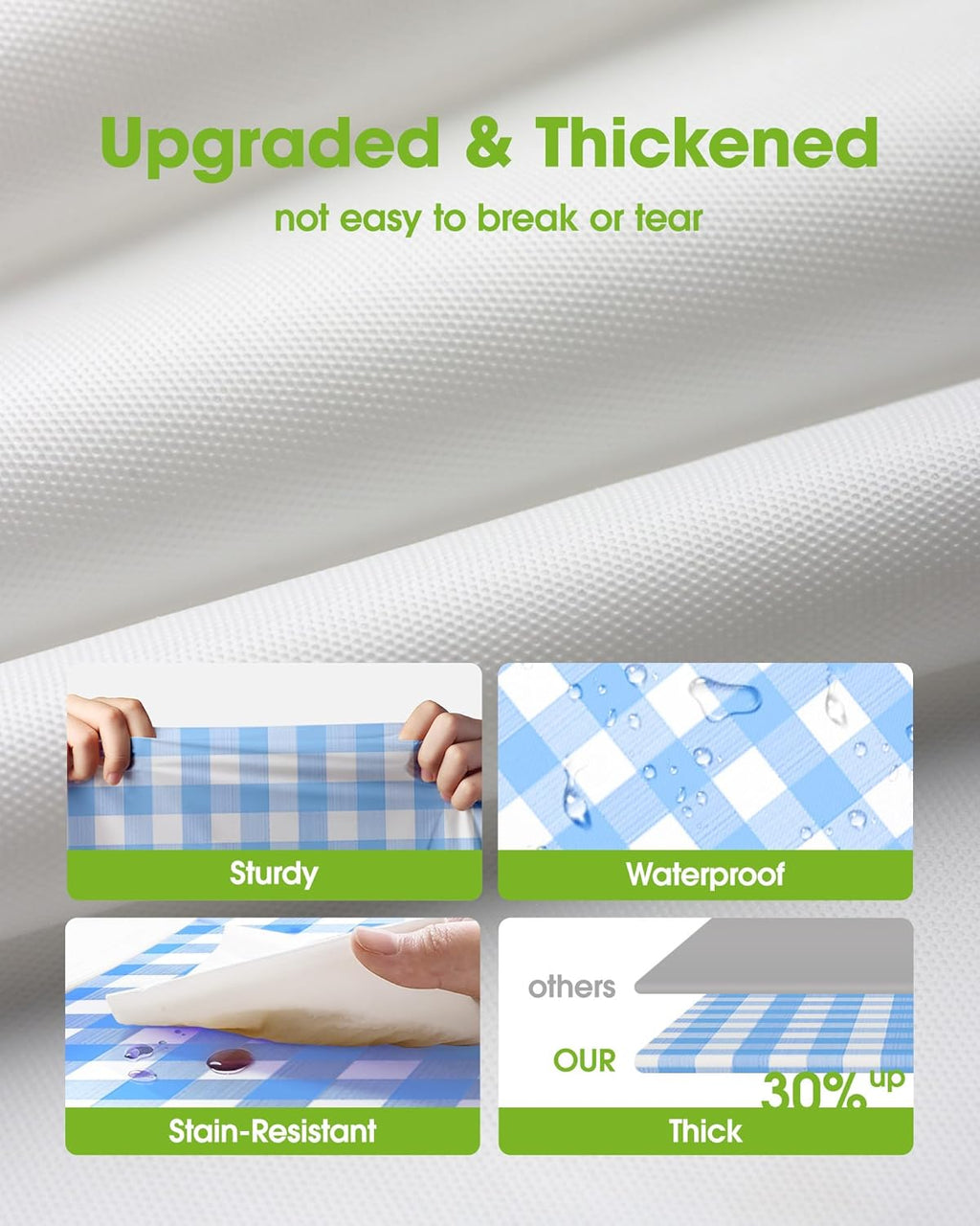Pureegg Disposable Table Cloths - 8 Pack of 54 x 108 Inch Blue Gingham Rectangle Covers | Leakproof & Sturdy