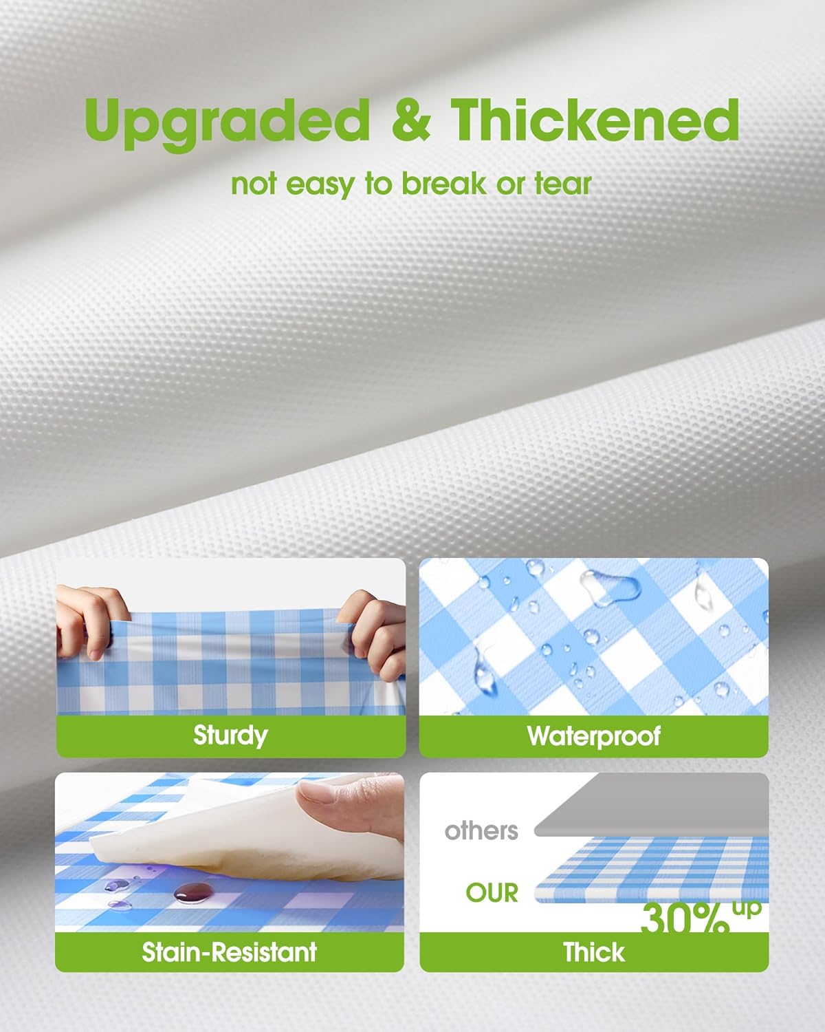 Pureegg Disposable Table Cloths - 8 Pack of 54 x 108 Inch Blue Gingham Rectangle Covers | Leakproof & Sturdy