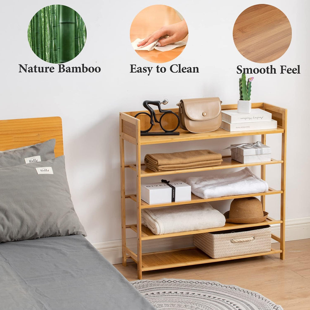 Bamboo Shoe Rack Organizer - 5-Tier Storage Shelf for Entryway, Hallway & Closet | Natural Finish (31.5")