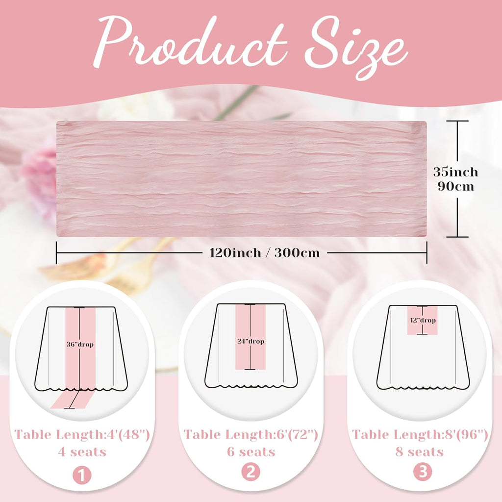 Regine Switzerland Pink Table Runner - 10 Ft Rustic Gauze for Weddings & Parties | Boho Style for Easter & Mother's Day