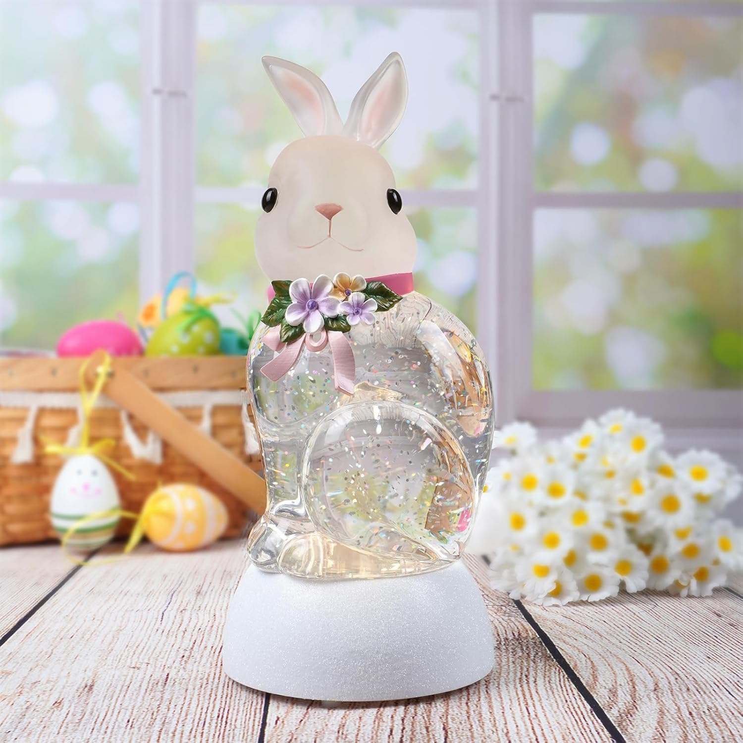 Spring Rabbit Snow Globe Lantern - Glittering Bunny Decor with 6-Hour Timer | USB & Battery Powered