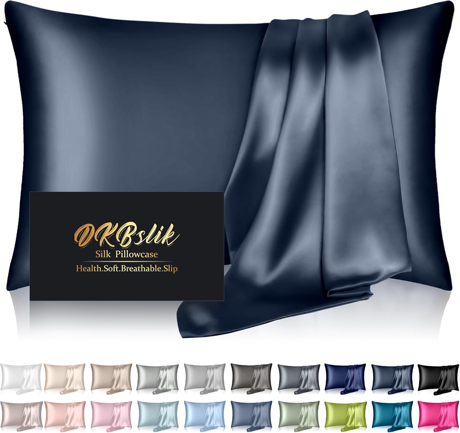 Mulberry Silk Pillowcases | Queen Size Natural Silk for Hair & Skin | Zipper Closure - Mood Indigo