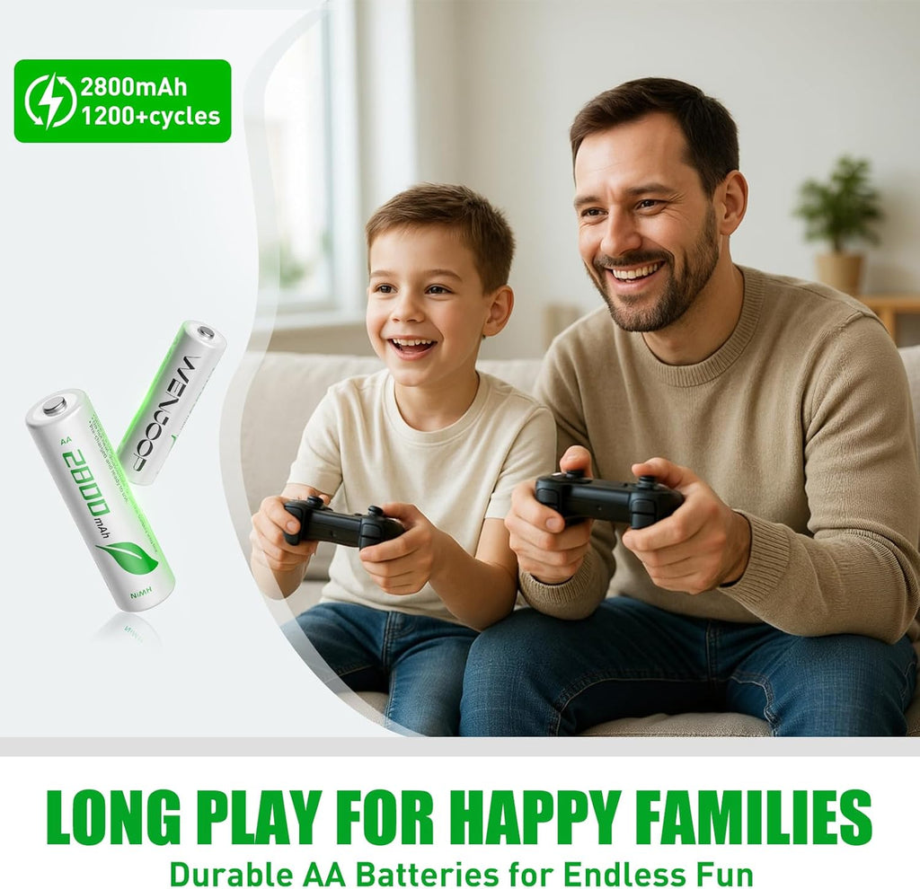 Rechargeable AA Batteries by Energizer - 2800mAh High Capacity NiMH | Long-Lasting Power for Household & Gaming