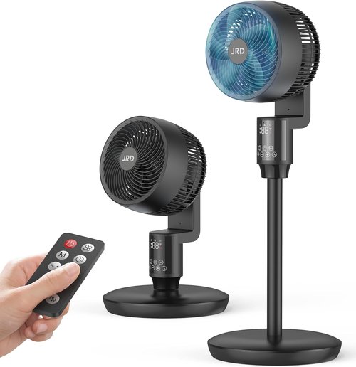 JRD Oscillating Floor Fan - Quiet 70° Pedestal Fan with Remote Control | 6 Speeds, Adjustable 19-38" Height