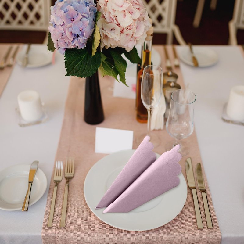 Zhanmai 100 Pack Cocktail Napkins 5 x 5 Inch Scalloped Napkins Beverage Gradient Color Paper with Scalloped Edges Thick Disposable Luncheon for Party Supplies (Purple)