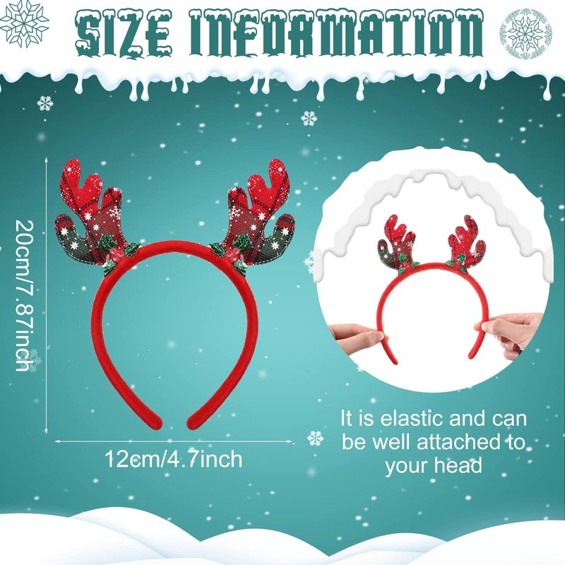 Jexine 50 Pcs Christmas Headbands Santa Reindeer Antlers Headbands Christmas Accessories Xmas Headwear Holiday Headband, 25 Styles