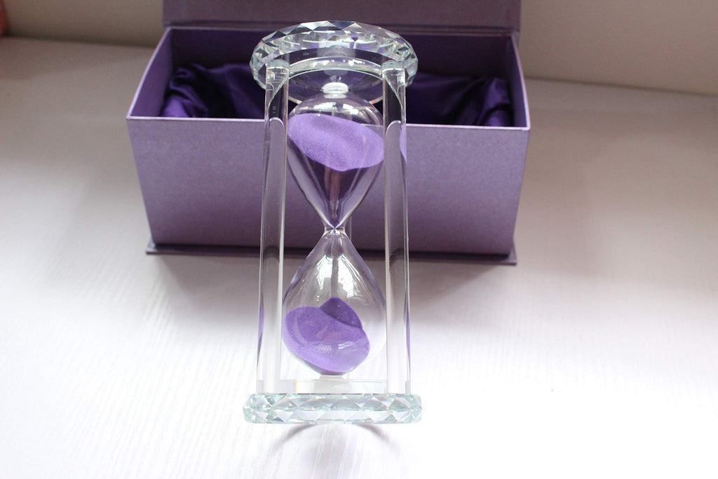 Lonovel 60 Minutes Hourglass Timer,Crystal Sand Timer Diamond Carving Surface,Good for Kitchen Office Desk Coffee Table Book Shelf Cabinet Decor Christmas Birthday Present Gift Box Package,(Purple)