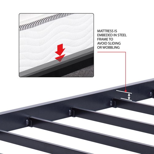 Olee Sleep 18 Inch Heavy Duty Steel Slat Anti-Slip Support, Easy Assembly Platform Bed Frame, Noise Free Steel Mattress Foundation, Maximum Storage, No Box Spring Needed, Black, Twin Size