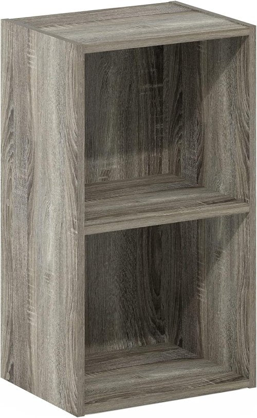 Furinno PASIR 2-Tier Modern Bookshelf - Open Shelves Bookcase in French Oak | Easy Assembly for Living Room & Home Office