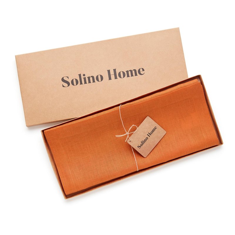 Solino Home Linen Pumpkin Table Runner 36 Inches - 100% Pure Linen Farmhouse Short Table Runner 14 x 36 Inch Ideal for Dresser and Coffee Tables - Fete