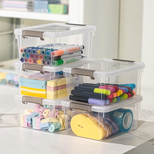 Anywish Small Storage Bins - 3.2 QT Clear Plastic Containers with Lids | 8-Pack for Easy Organization