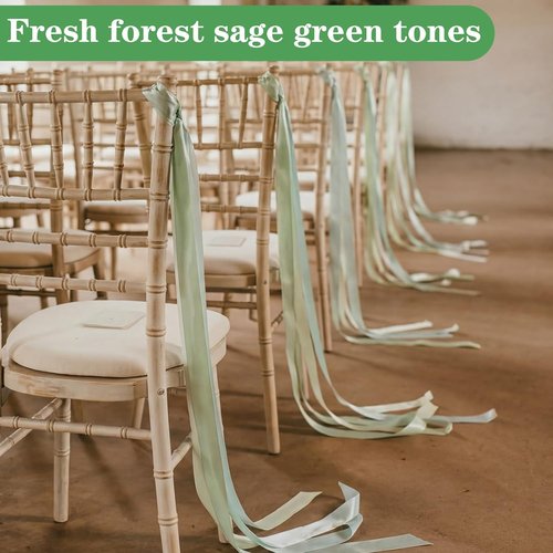 Dingion 36 Pcs Sage Green Satin Chair Sashes - Elegant Wedding Aisle Decor | 1.6" x 122" Ribbons