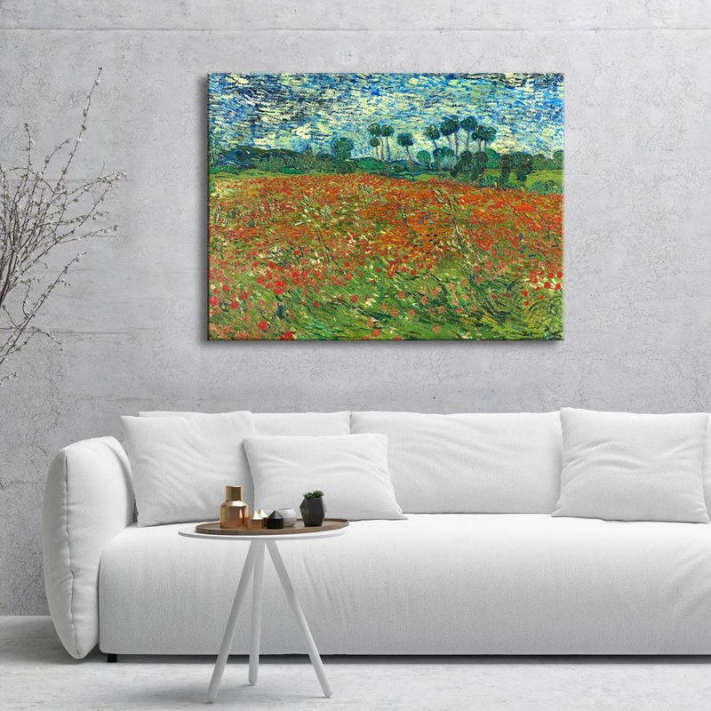 Wieco Art Large Poppy Field June 1890 Canvas Print of Vincent Van Gogh Wall Art Paintings Reproduction Field Pictures Artwork for Wall Decor and Home Decorations
